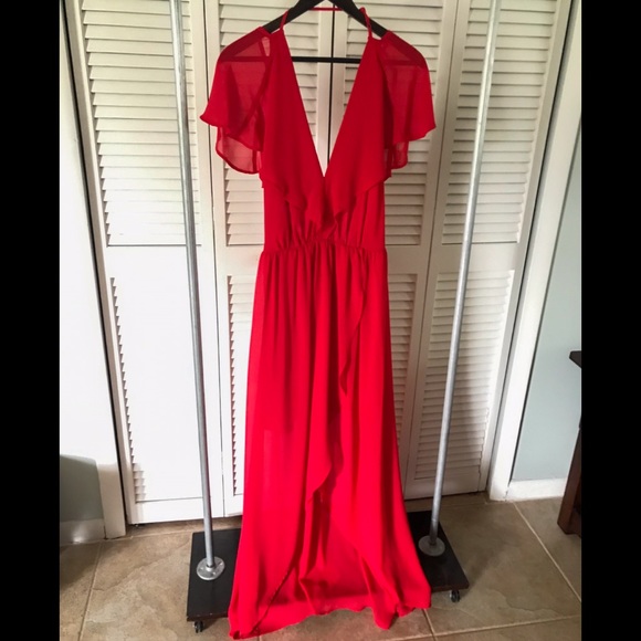 Size 6 - red asymmetrical bottom wrap dress - Picture 1 of 5